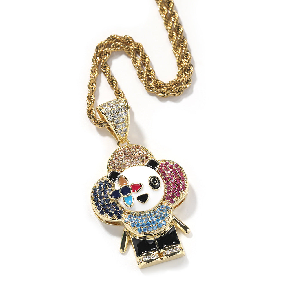 Jewelry Donkey Flower Pendant Shine Micro Zircon Male Female Animal Spectrum Far East
