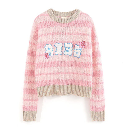 Women Sweater Gradient Color Striped Knitted All-Matching Casual Sweater