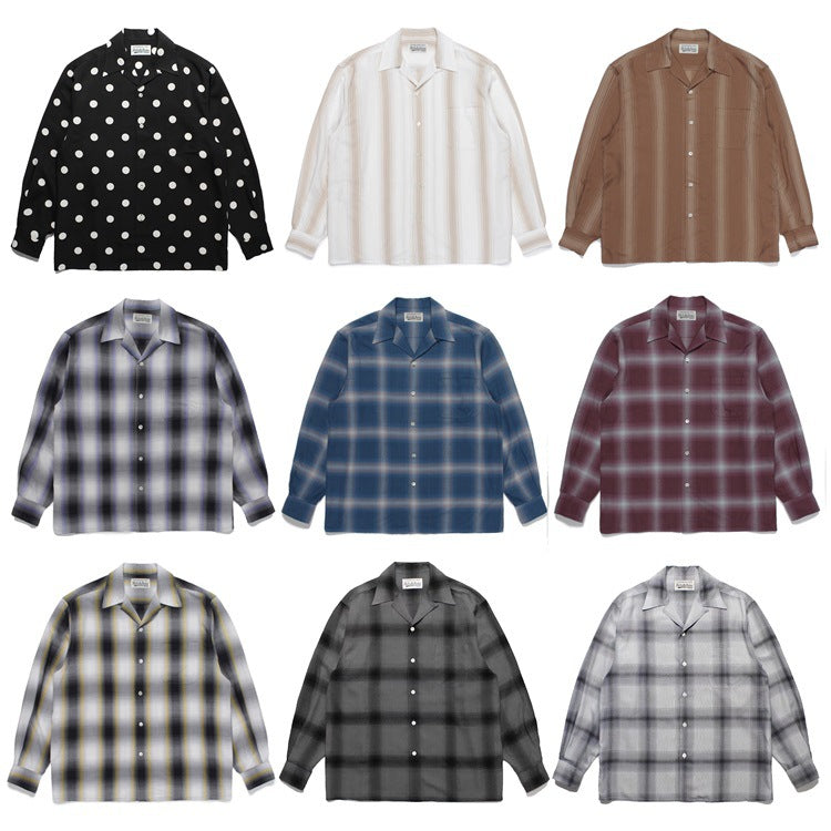 GUILTYPARTIES TIGER Shirts checked striped Hawaiian long-sleeved shirt