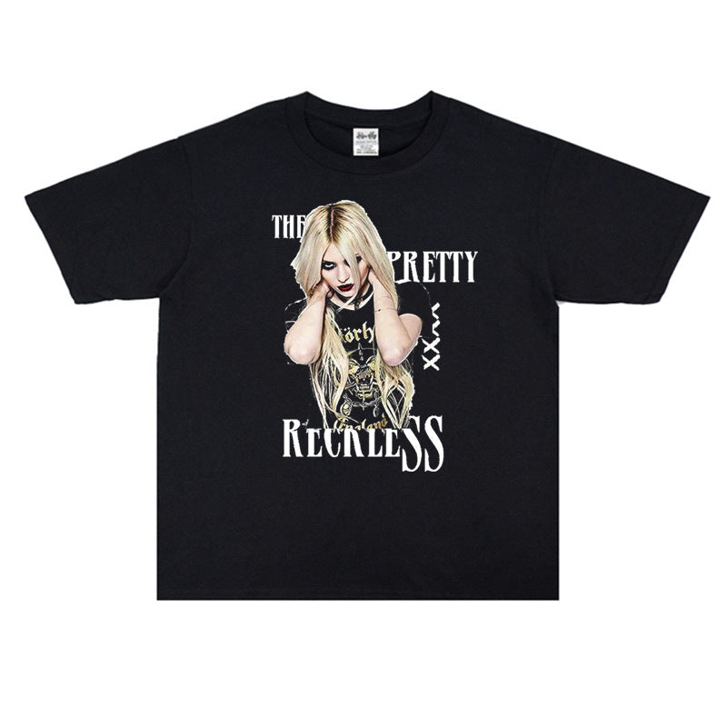 Rock Star T Shirt The Pretty Reckless Aylor Momsen Washed Distressed T-shirt Short Sleeve Men and Women