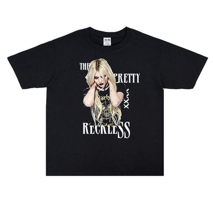 Rock Star T Shirt The Pretty Reckless Aylor Momsen Washed Distressed T-shirt Short Sleeve Men and Women
