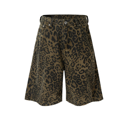 MIJKO Men Shorts Camo Leopard Casual Jeans