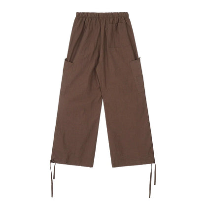 Men Sweatpants Pleated Casual Pants Men's Pocket Straight-Leg Trousers Drawstring Jogger Pants