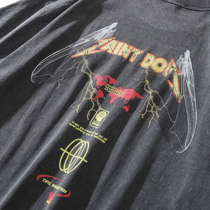 Men Vintage T-Shirt Printed Short-Sleeved T-shirt Men's Distressed round Summer Loose