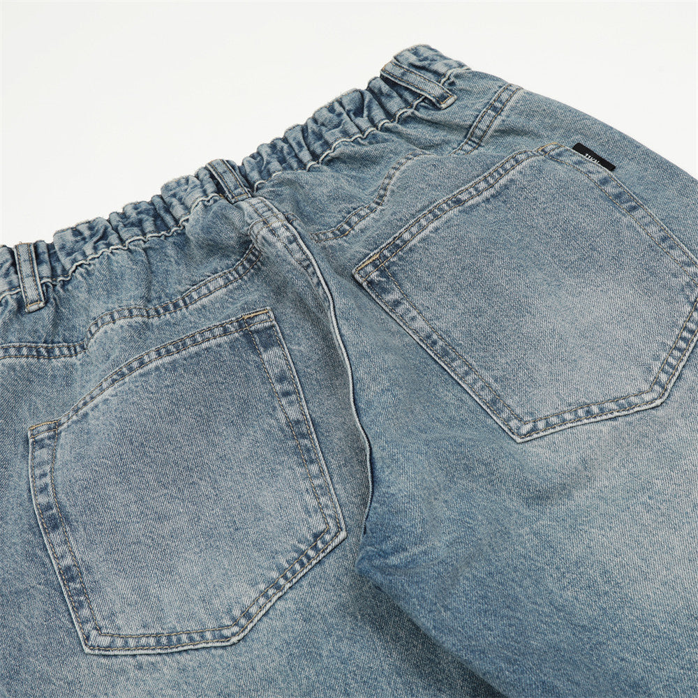 Men Jeans Solid Color Loose Distressed Wide Leg Leisure