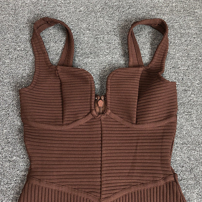 Women's Evening Dress Bandage One-Piece Dress Square Collar Sleeveless Sexy Slim Fit Camisole Gown