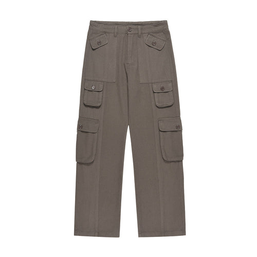 Men Jeans Workwear Multi-Pocket Straight Loose Solid Color