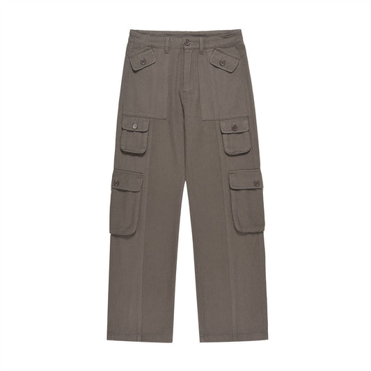Men Jeans Workwear Multi-Pocket Straight Loose Solid Color