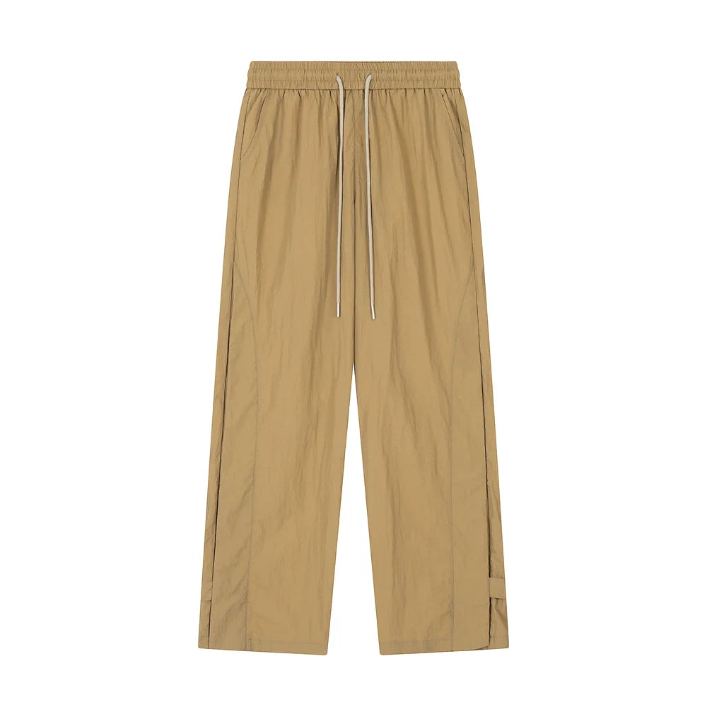 Men Sweatpants Solid Color Casual Straight Trousers Loose Wide-Leg Overalls