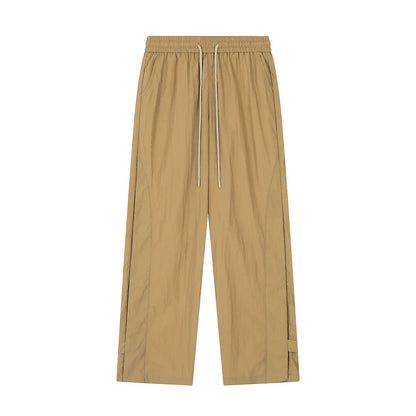 Men Sweatpants Solid Color Casual Straight Trousers Loose Wide-Leg Overalls
