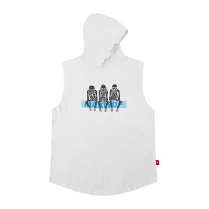Men Vest Retro Hooded Vest Hip Hop Oversize Sleeveless T-shirt