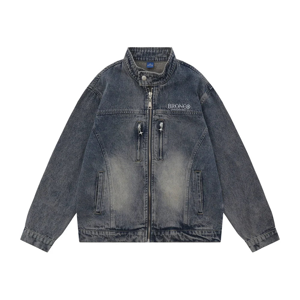 Men Jacket Coat Denim Jacket Men Washed and Worn Denim Cargo Pants Coat