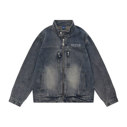 Men Jacket Coat Denim Jacket Men Washed and Worn Denim Cargo Pants Coat