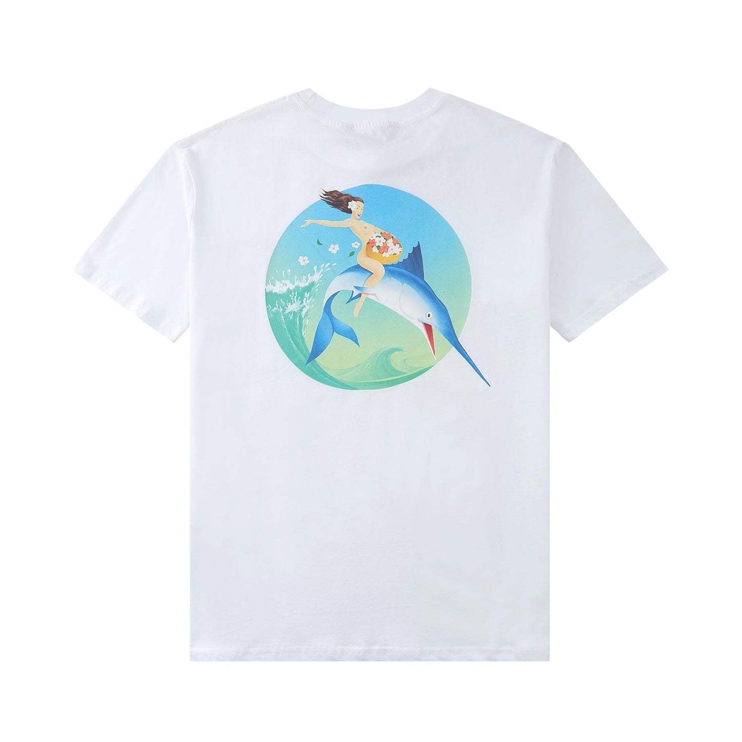Palm Angle T Shirts Girl and Fish Cartoon Pattern Loose