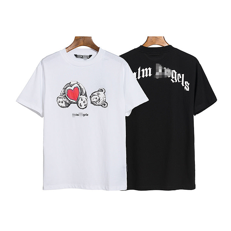 Palm Angle T Shirts Red Heart Broken Bear Pattern