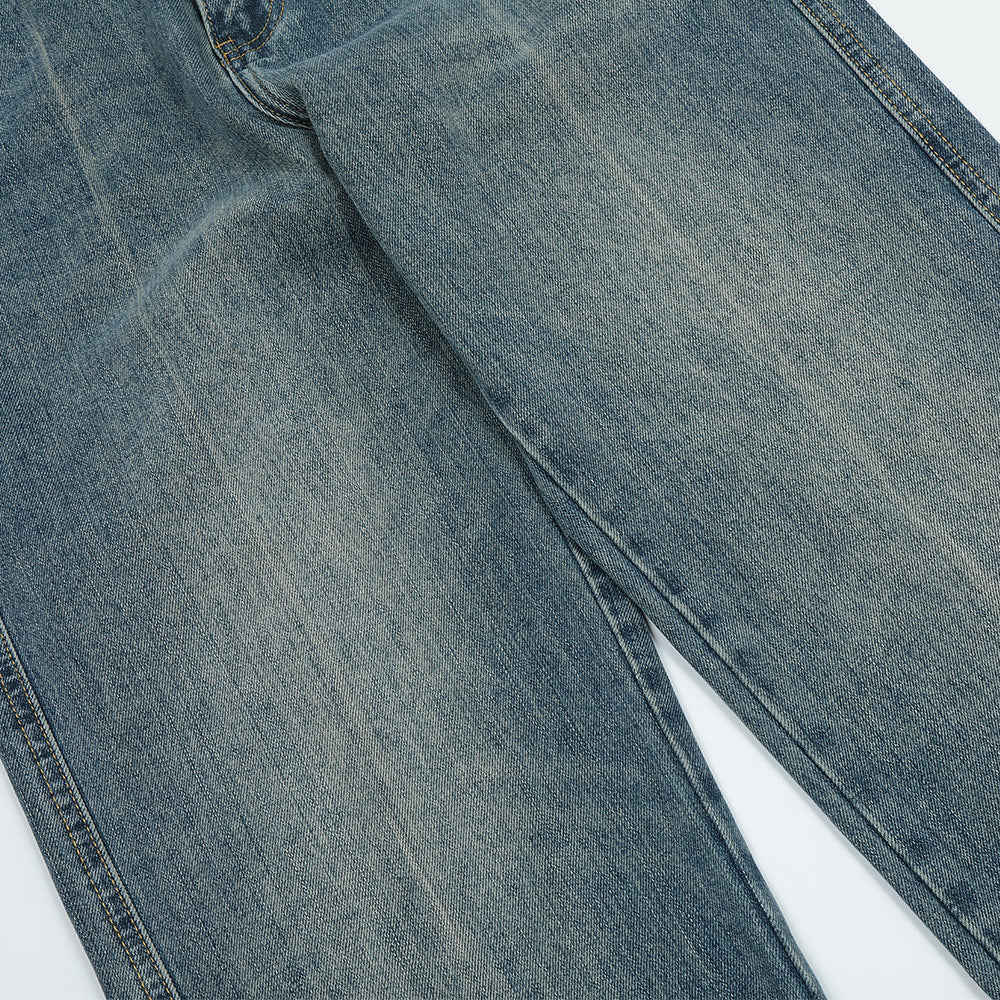 Men Jeans Worn White Old Loose Wide Leg Leisure