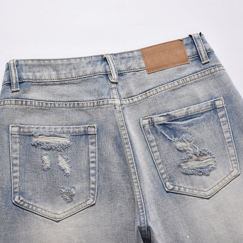 Men Shorts Ripped Burr Denim Shorts Summer Distressed
