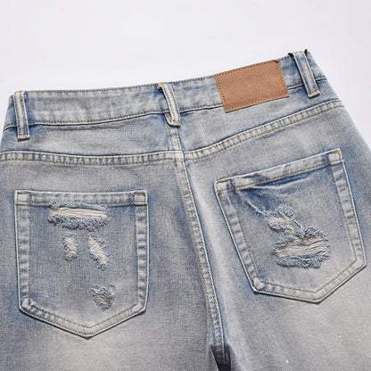 Men Shorts Ripped Burr Denim Shorts Summer Distressed