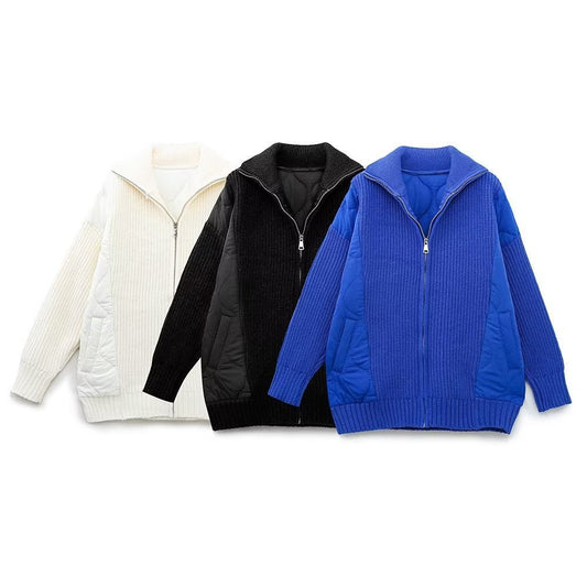 Women Cotton Coat Sweater Cardigan Women Thicken Lazy Style Stitching