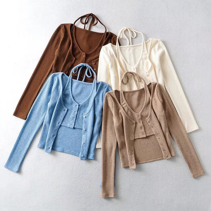 Women Sweater Knitwear Sexy Knitted Cardigan Autumn Short Long Sleeve T-shirt Jacket
