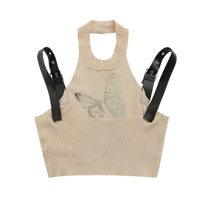 Women Vest Summer Sweet Cool Butterfly Print Halterneck Vest