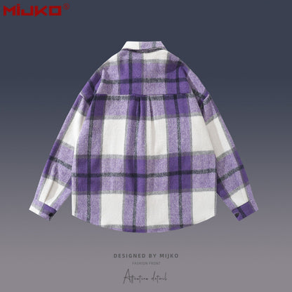 MIJKO Mens Jacket Lapel Thick Shirt