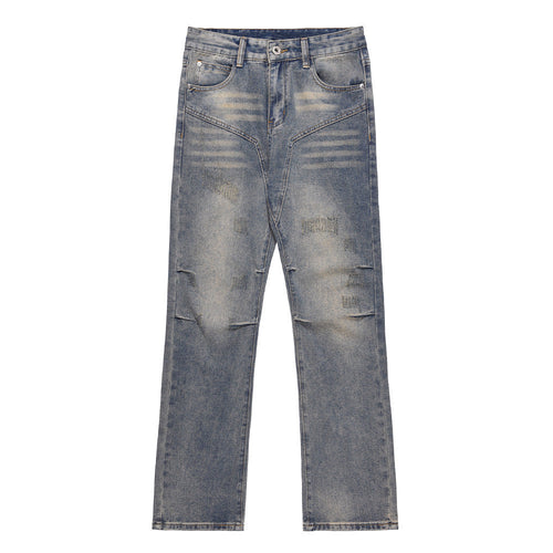 Men Jeans Ripped Distressed Pleated