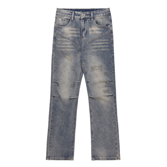 Men Jeans Ripped Distressed Pleated