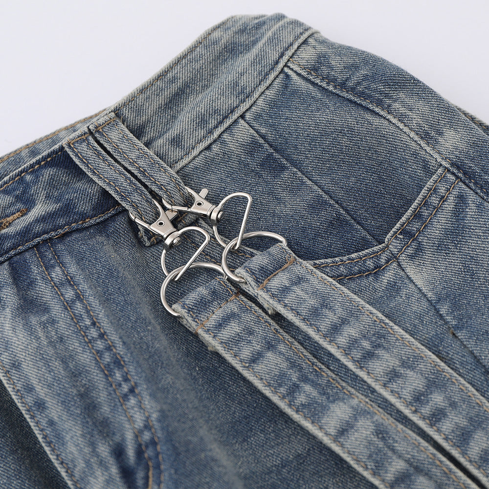Women Pants Jeans Distressed Loose Straight-Leg Wide-Leg Pants