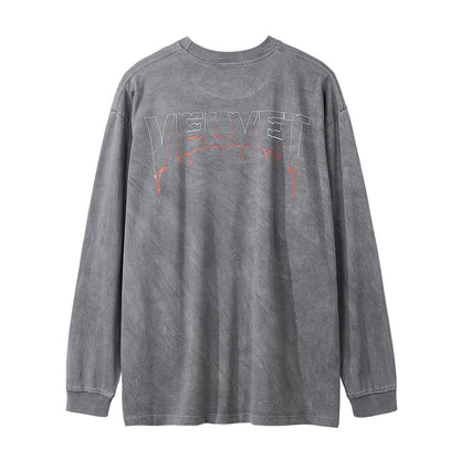 Men Long Sleeve T-Shirt Dark Character Print Punk & Rock Washed and Worn