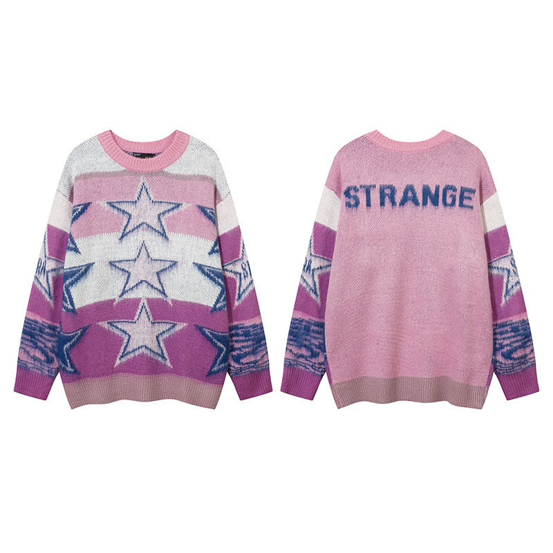 Women Sweater Vintage Star Jacquard Idle Style