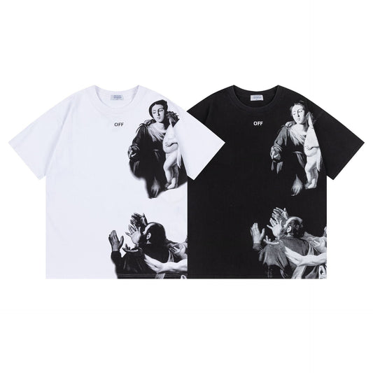 Off White T Shirts OW Madonna Oil Pattern Crew Neck Short Sleeves