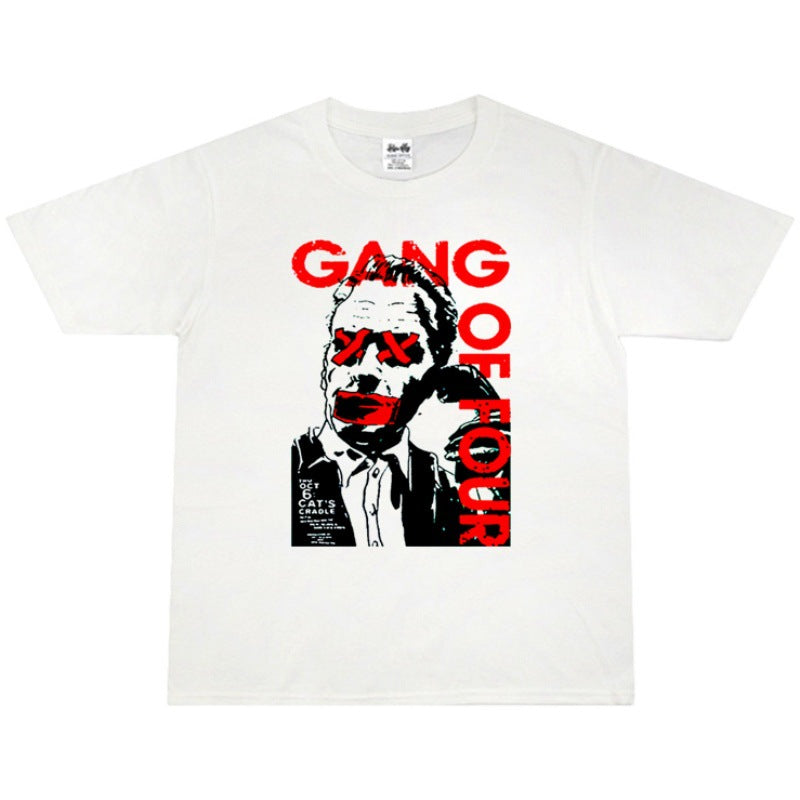 Rock Star T Shirt Gang of Four Band New Wave Washed Distressed Short Sleeve T-shirt Loose