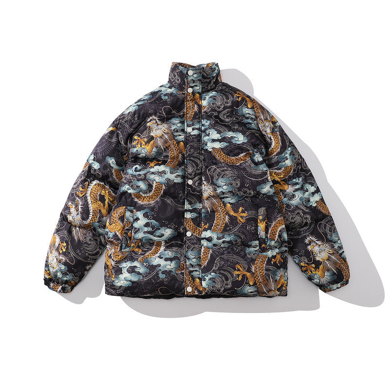 Men Coat Thickened Cotton Coat Serpentine Stand Collar
