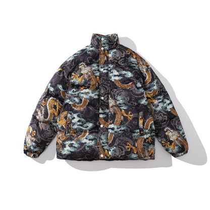 Men Coat Thickened Cotton Coat Serpentine Stand Collar