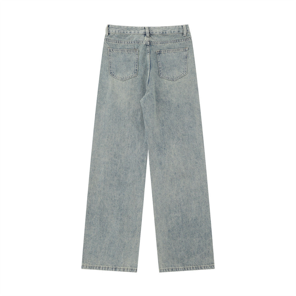 Women Pants Ripped Washed Jeans Straight Wide Leg Pants Loose Trousers