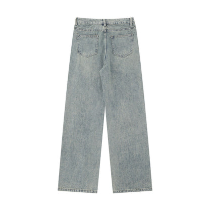 Women Pants Ripped Washed Jeans Straight Wide Leg Pants Loose Trousers