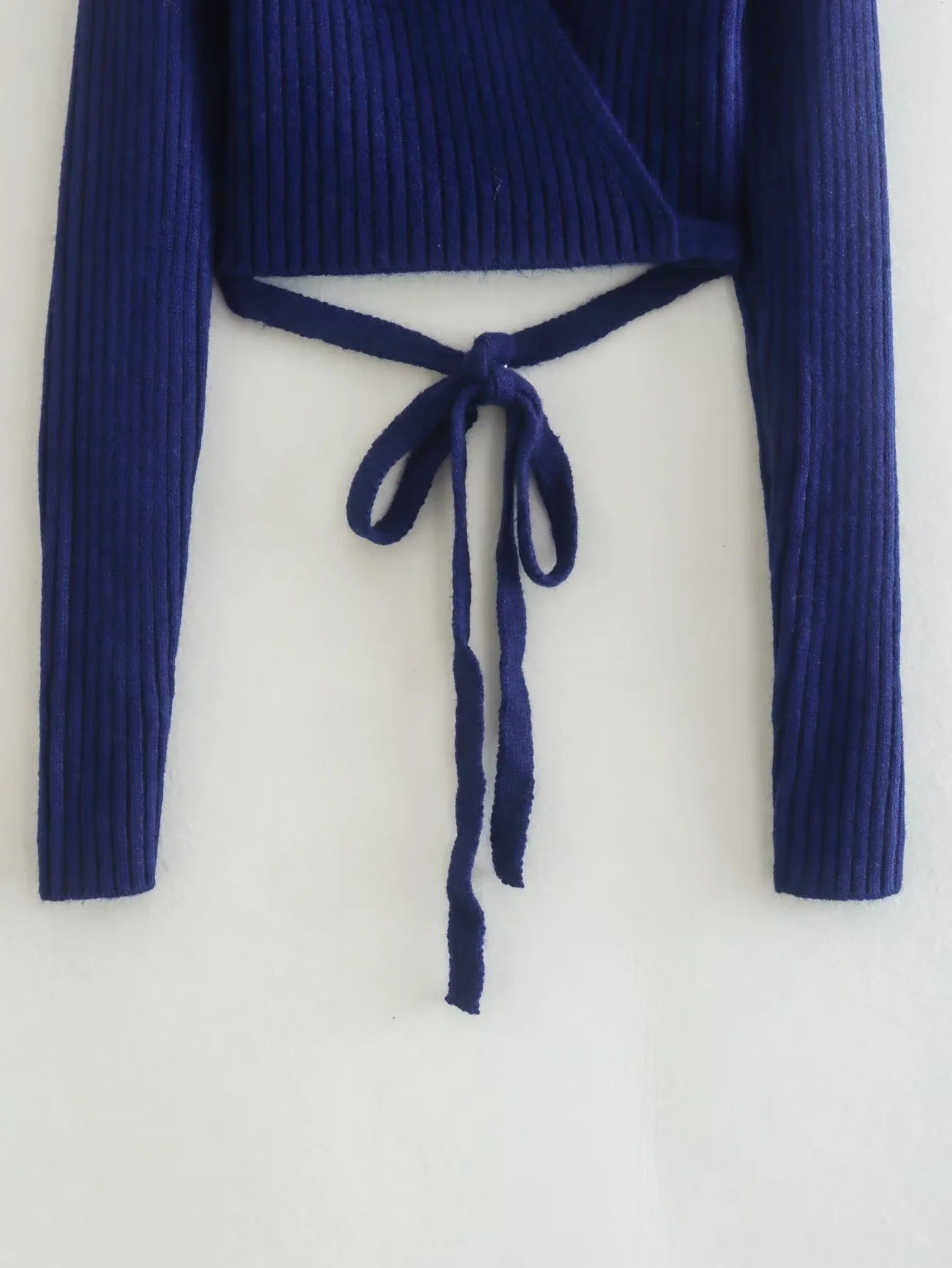Women Sweater Knit Wear Wool Lapel Cross Short Knitted Jacket