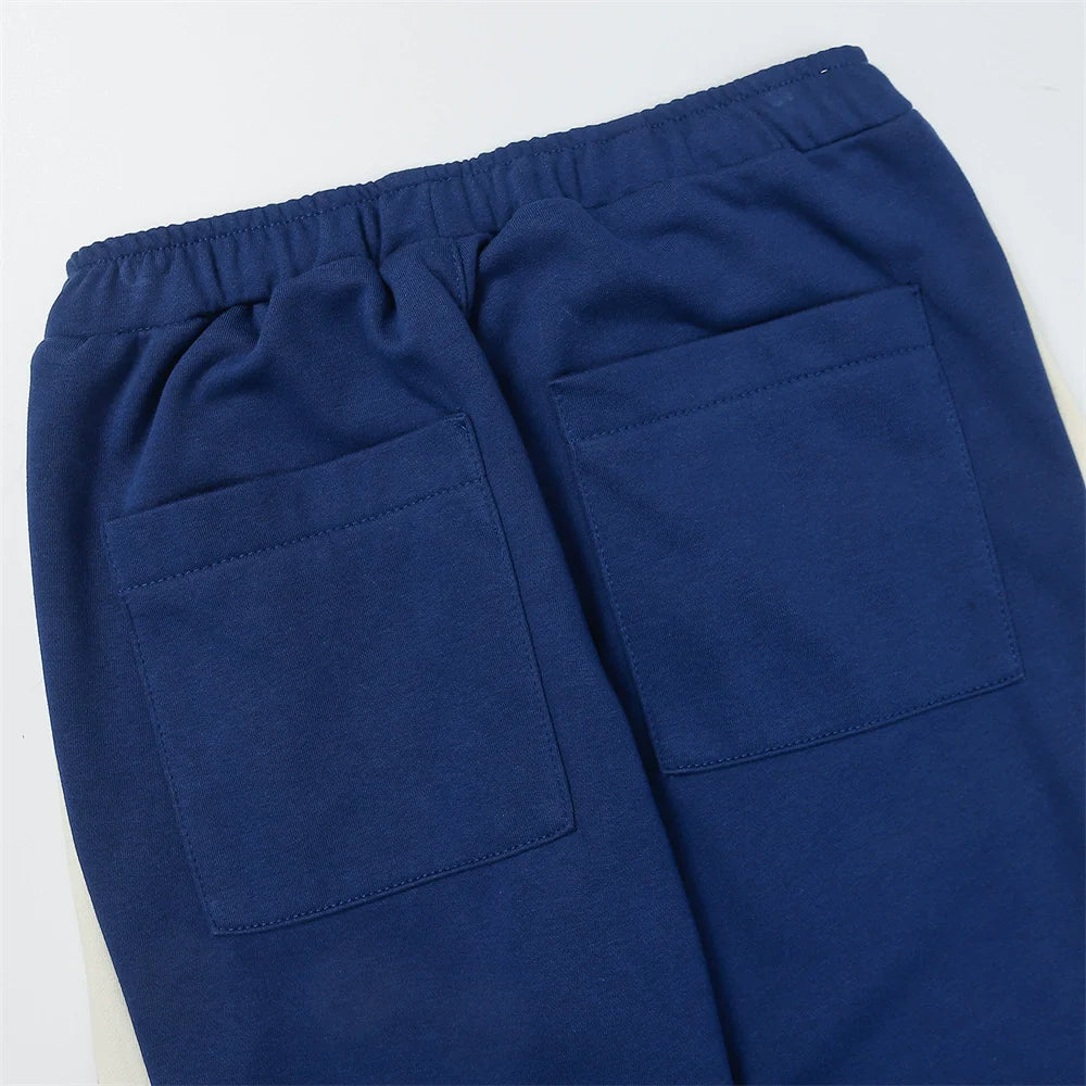 Men Sweatpants Casual Straight-Leg Sweatpants Zipper Color Contrast Patchwork Wide Leg Pants Sports Pants