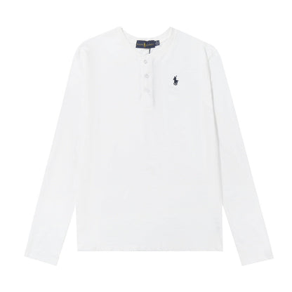 Ralph Lauren Coat LF Home Ralph Lauren Embroidered Small Label Henley Shirt Button Top Long Sleeve Casual