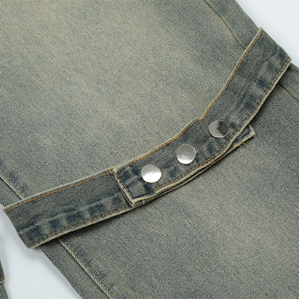 Men Jeans Button Strap Loose