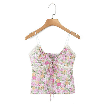 Women Tops Summer V-neck Lace Sling Backless Sexy Top