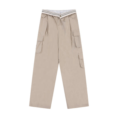 Men Sweatpants Loose Multi-Pocket Streamers Wide Leg Casual Trousers