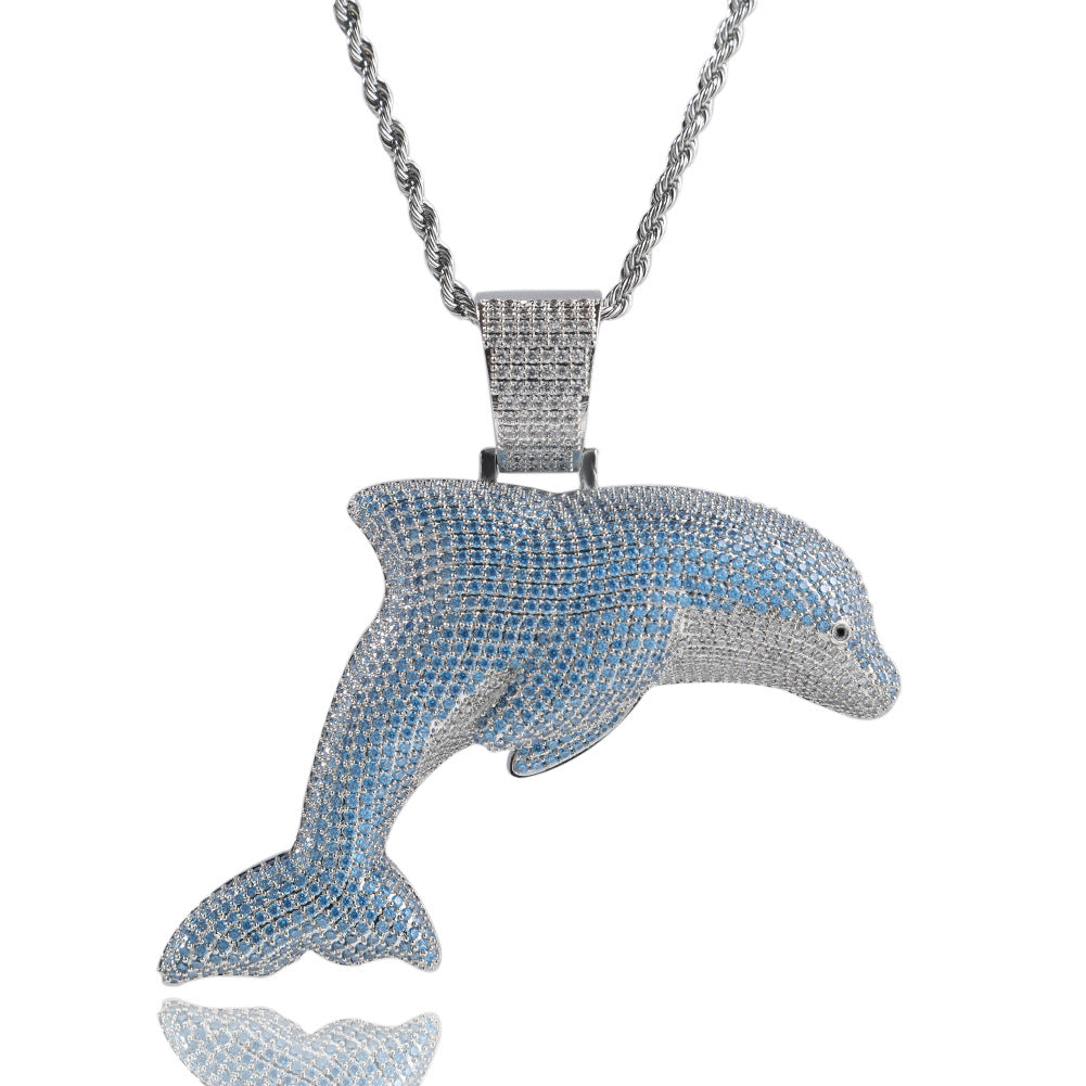 Jewelry Dolphin Pendant Necklace ins Cartoon 5A Zircon Animal Spectrum