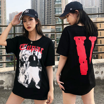Vlone T Shirts V Printed Short Sleeve T-shirt Men and Women Loose High Street Half Sleeve