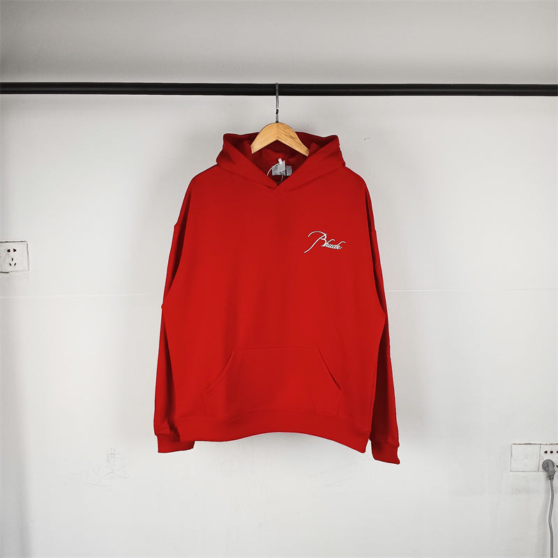 Rhude Hoodie Micro Label Letter Embroidered Fleece Hooded Sweater