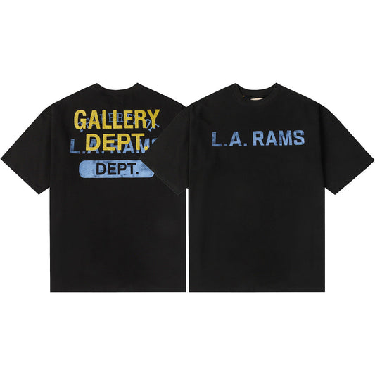 Gallery Dept T-Shirt Hand Painted Ink Splashing Alphabet Washed Retro Short Sleeve T-Shirt