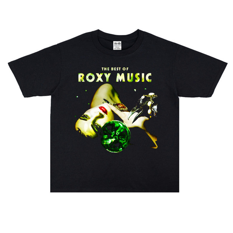Rock Star T Shirt Roxy Music Locksey Music Band Character Washed Distressed T-shirt Loose Men and Women