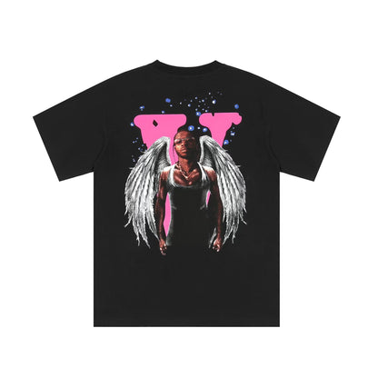 Vlone T Shirts Rapper Character Culture Big V Short Sleeve T-shirt Men and Women High Street Half Sleeve
