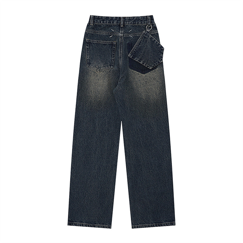 Women Pants Pocket Jeans Loose Straight Trousers